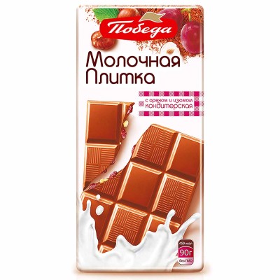 Шоколад Победа Молочная плитка с орехом и изюмом 90гр м/у