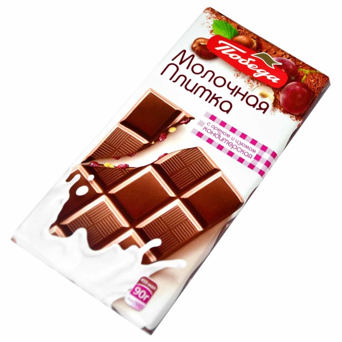 Шоколад Победа Молочная плитка с орехом и изюмом 90гр м/у