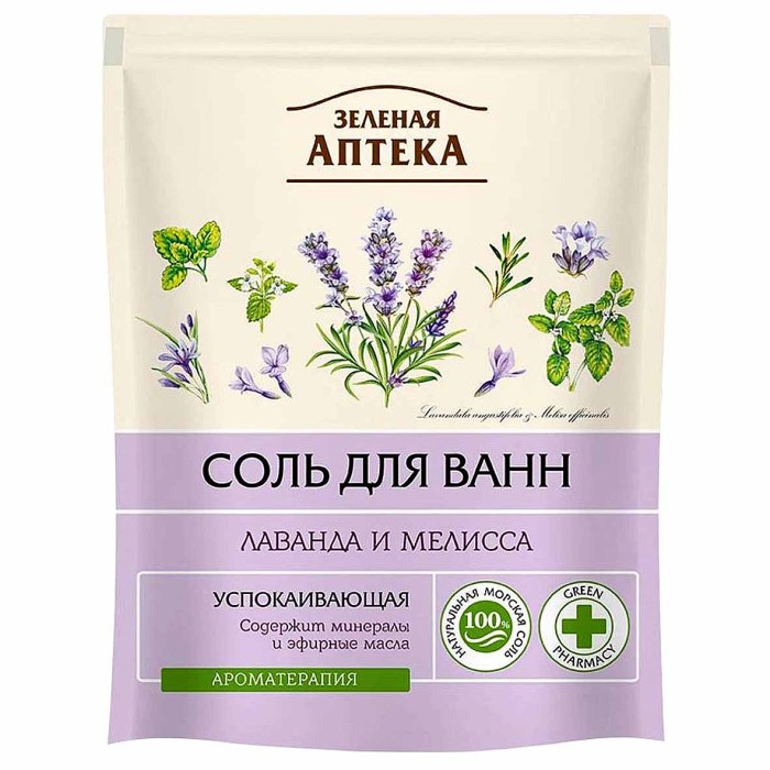 Соль для ванн Зеленая аптека Лаванда и мелисса 500гр д/п
