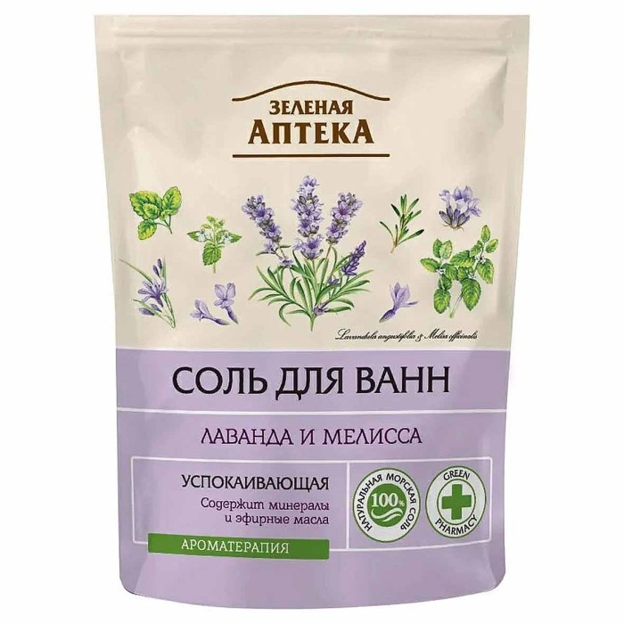 Соль для ванн Зеленая аптека Лаванда и мелисса 500гр д/п