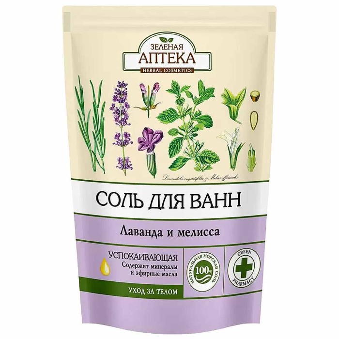 Соль для ванн Зеленая аптека Лаванда и мелисса 500гр д/п