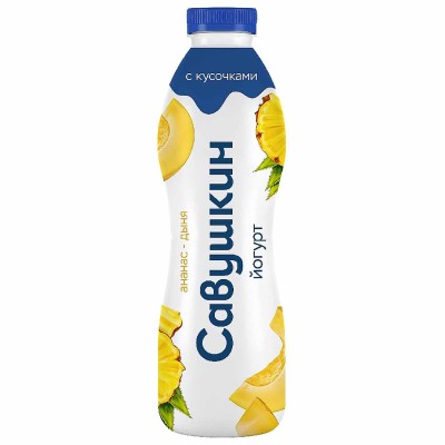 Йогурт питьевой Савушкин ананас-дыня 2% 415гр пэт