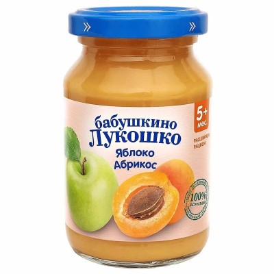 Пюре Бабушкино Лукошко яблоко и абрикос с 5мес 190гр ст/б