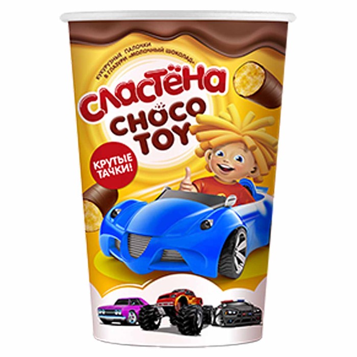 Палочки кукурузные Сластена Choco toy Крутые тачки молочный шоколад 100гр м/у