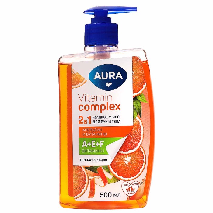 Мыло жидкое Aura Vitamin Complex 2в1 Апельсин и витамины 500мл пэт