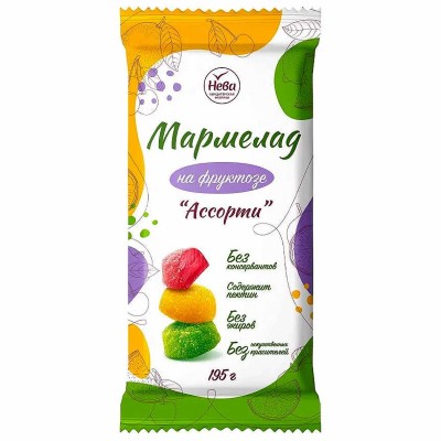 Мармелад Нева Ассорти ароматизированный с фруктозой 195гр м/у