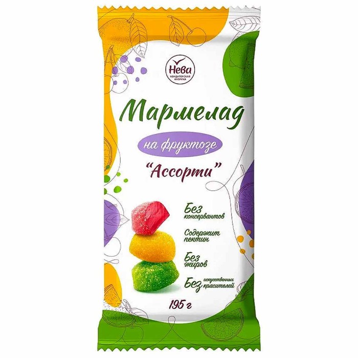 Мармелад Нева Ассорти ароматизированный с фруктозой 195гр м/у