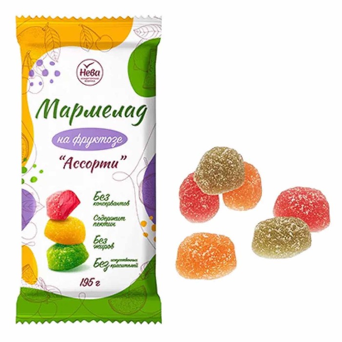 Мармелад Нева Ассорти ароматизированный с фруктозой 195гр м/у