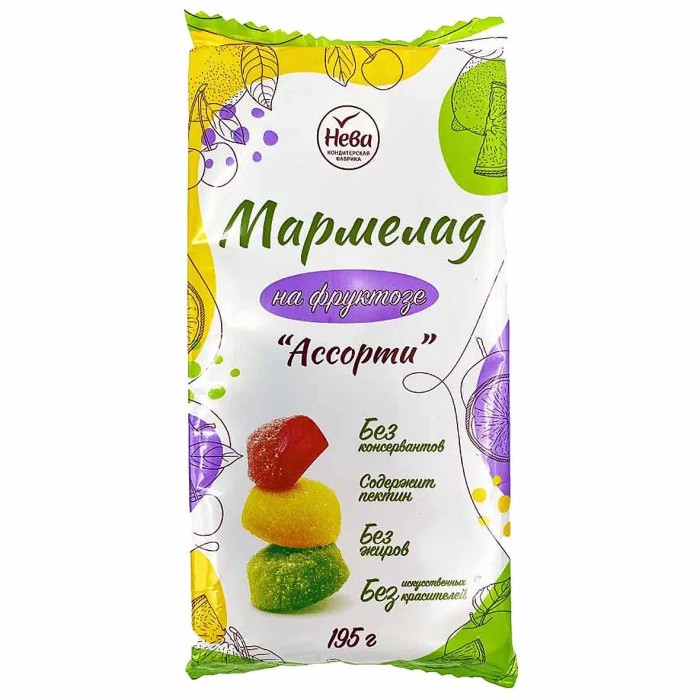 Мармелад Нева Ассорти ароматизированный с фруктозой 195гр м/у