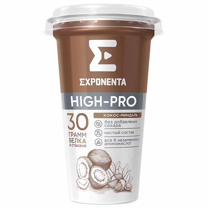 Напиток кисломолочный Exponenta High-Pro Кокос-Миндаль 250мл пэт