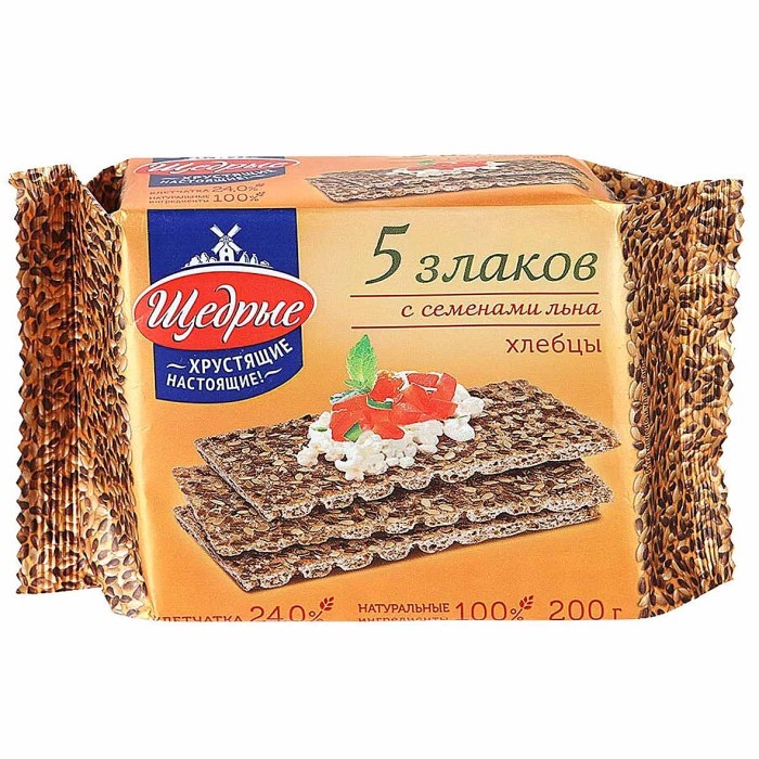 Хлебцы Щедрые 5 злаков с семенами льна 200гр м/у