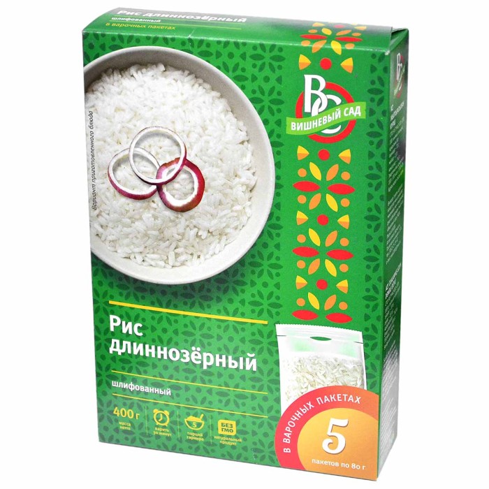 Крупа рис Вишневый сад длиннозёрный 5*80гр к/у