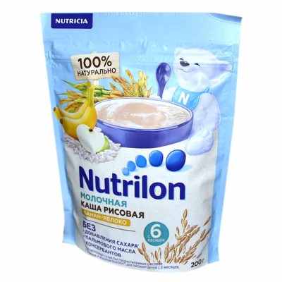 Каша Nutrilon рисовая молочная банан-яблоко с 6мес 200гр д/п