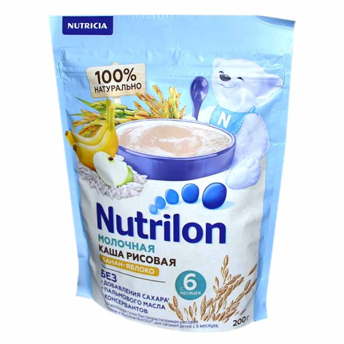 Каша Nutrilon рисовая молочная банан-яблоко с 6мес 200гр д/п