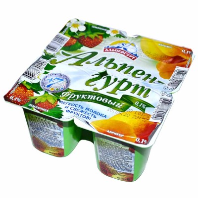 Йогурт Альпенгурт земляника-абрикос 0,1% 100гр пэт