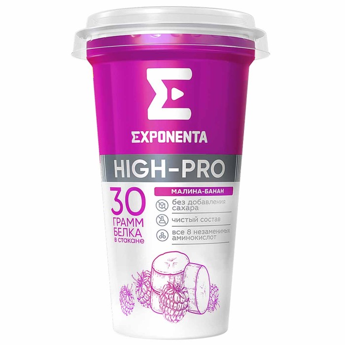 Напиток кисломолочный Exponenta High-Pro Малина-Банан 250мл пэт