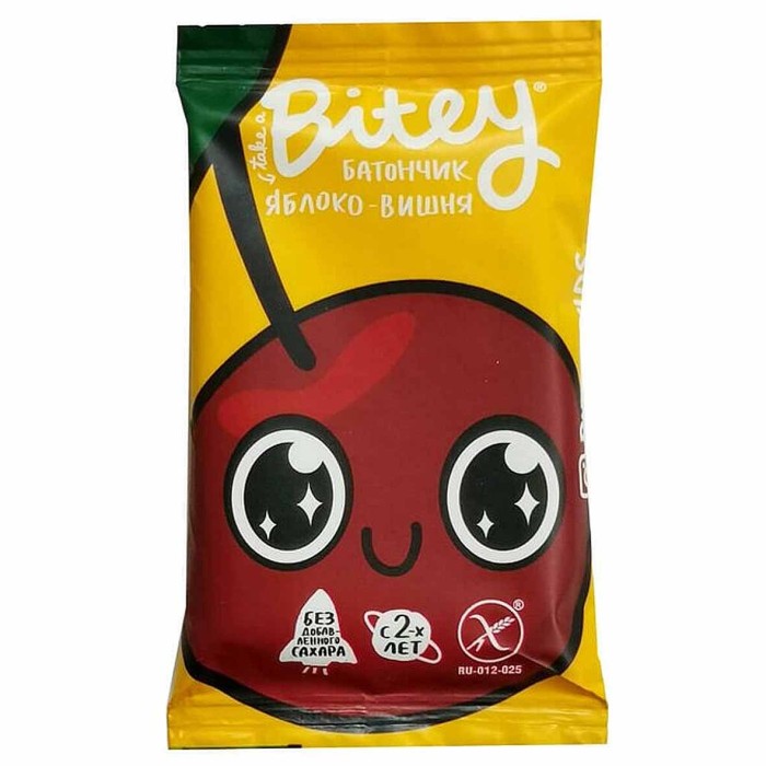 Батончик Bitey фруктово-ягодный яблоко-вишня 25гр