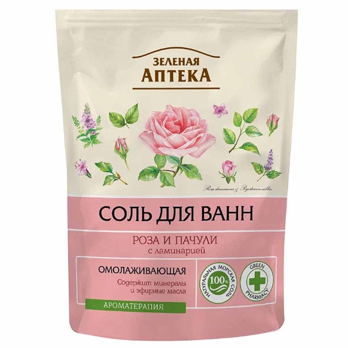 Соль для ванн Зеленая аптека Роза и пачули 500гр д/п