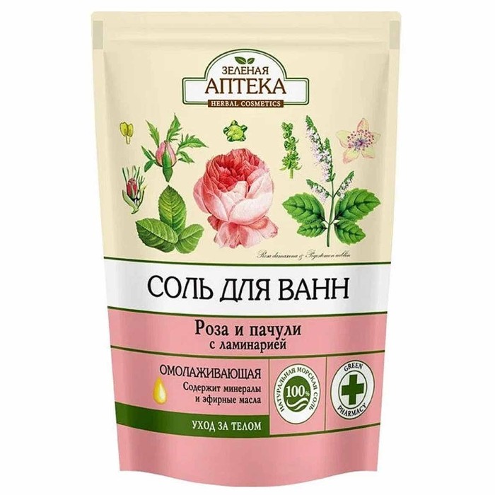 Соль для ванн Зеленая аптека Роза и пачули 500гр д/п