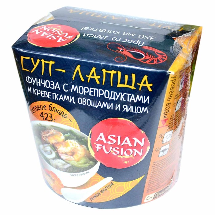 Суп-лапша Asian Fusion фунчоза с морепродуктами креветками овощами и яйцом 73гр к/у