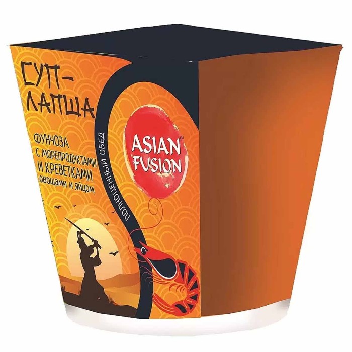 Суп-лапша Asian Fusion фунчоза с морепродуктами креветками овощами и яйцом 73гр к/у