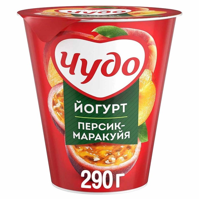 Йогурт Чудо персик-маракуя 2,5% 290гр пэт