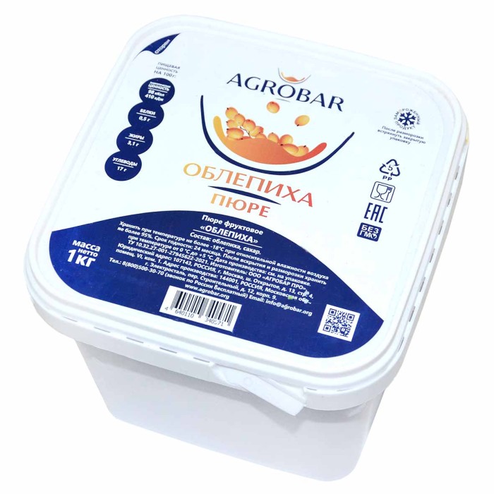Пюре AGROBAR фруктовое облепиха св/м 1кг пэт
