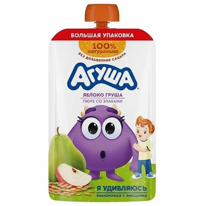 Пюре Агуша Яблоки-груша-злаки 160гр пауч