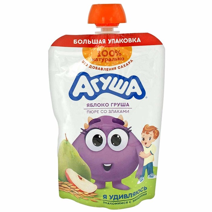 Пюре Агуша Яблоки-груша-злаки 160гр пауч