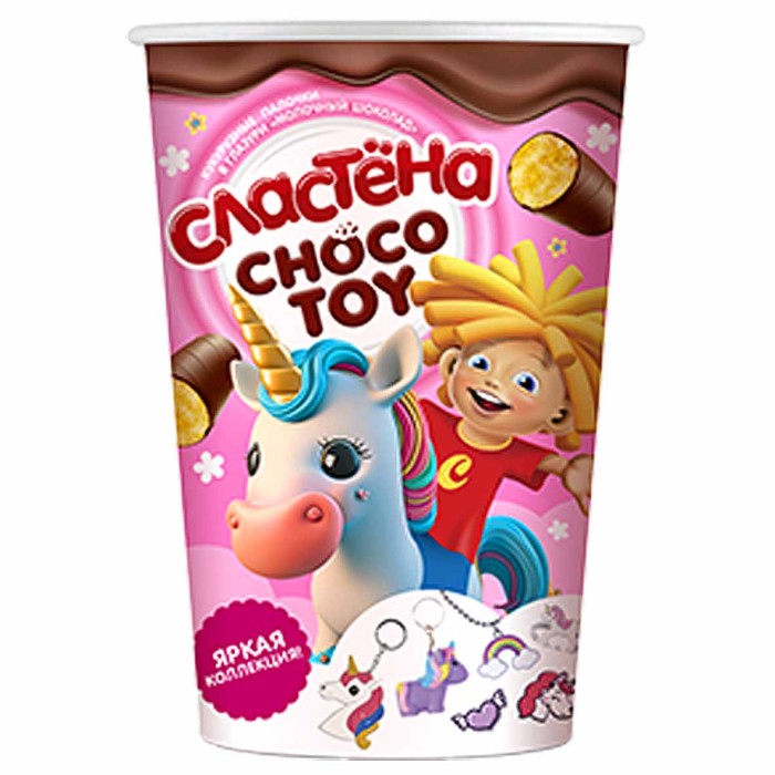 Палочки кукурузные Сластена Choco toy Яркая коллекция молочный шоколад 100гр м/у