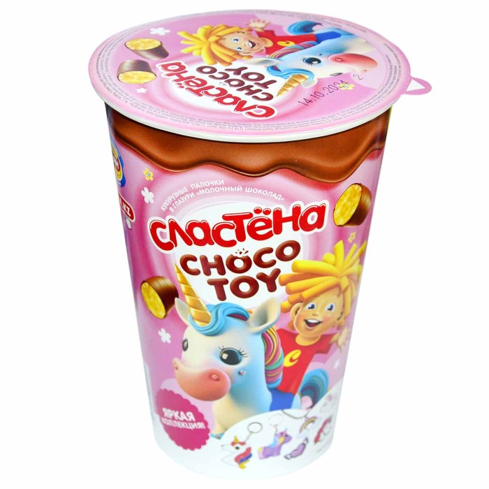 Палочки кукурузные Сластена Choco toy Яркая коллекция молочный шоколад 100гр м/у