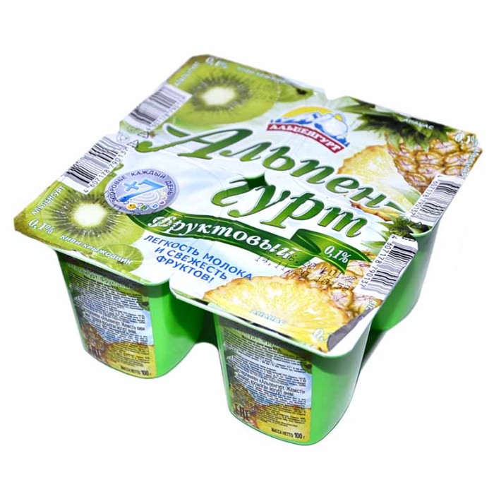 Йогурт Альпенгурт киви-крыжовник-ананас 0,1% 100гр пэт