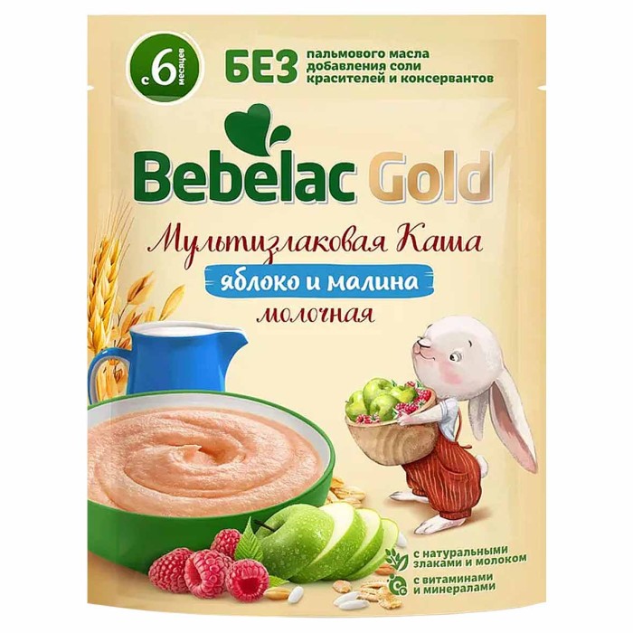 Каша Bebelac мультизлаковая молочная яблоко-малина с 4мес 200гр д/п