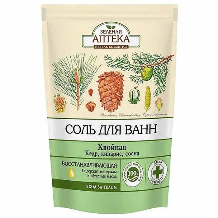 Соль для ванн Зеленая аптека Хвойная 500гр д/п