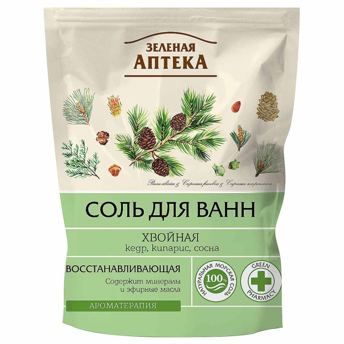 Соль для ванн Зеленая аптека Хвойная 500гр д/п