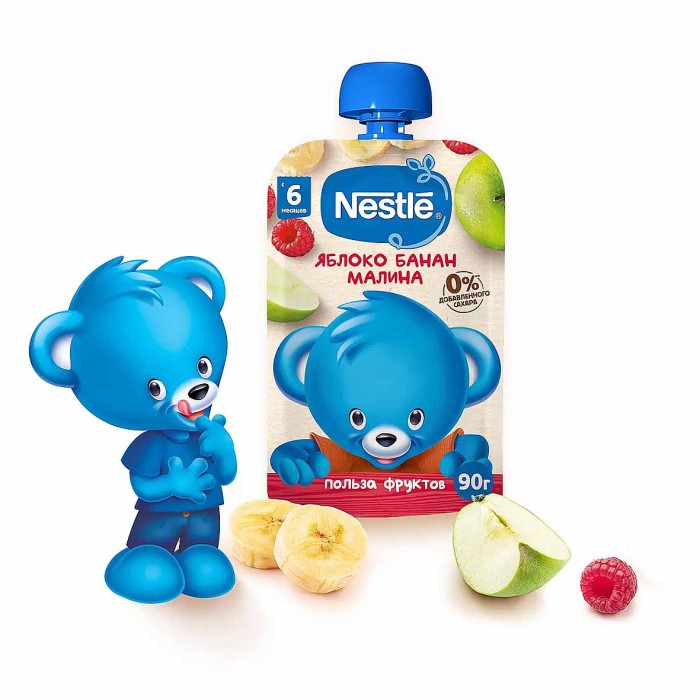 Пюре Nestle яблоко,банан,малина с 6 мес 90гр пауч