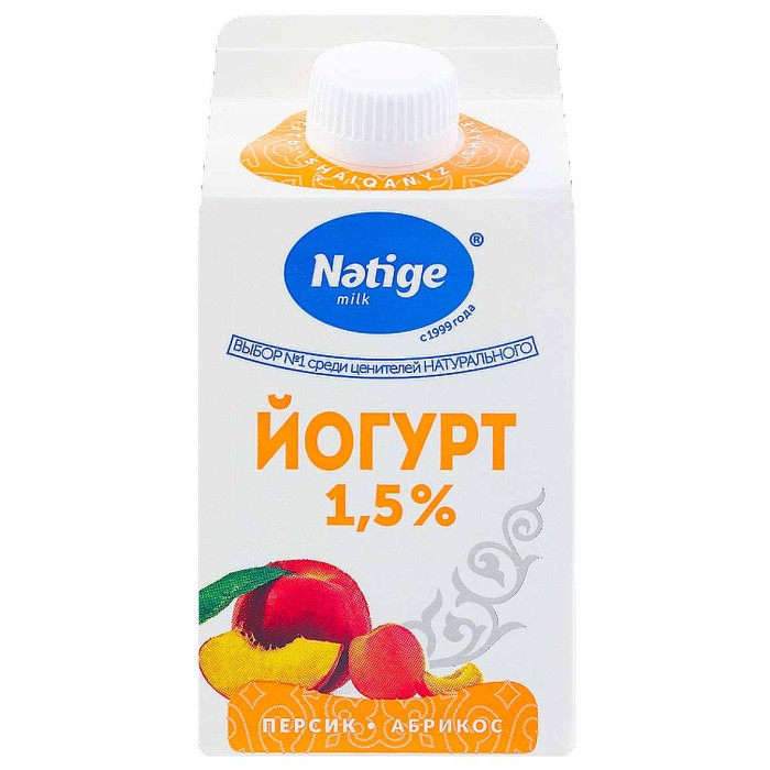 Йогурт Nәtige milk персик-абрикос живой 1,5% 0,45л т/п