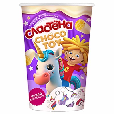 Палочки кукурузные Сластена Choco toy Яркая коллекция белый шоколад 100гр м/у