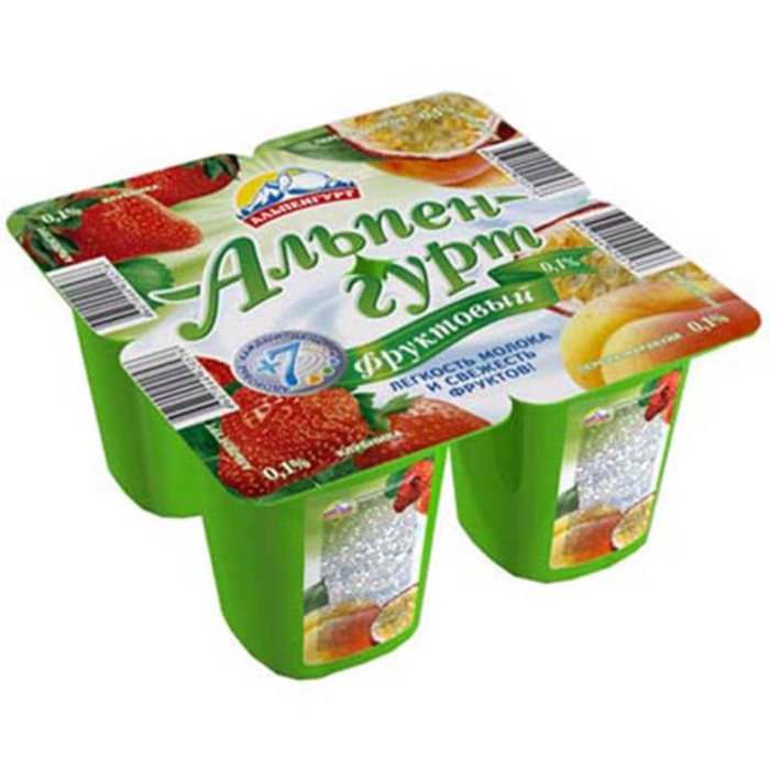 Йогурт Альпенгурт клубника-персик-маракуйя 0,1% 100гр пэт