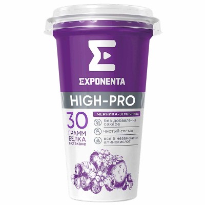Напиток кисломолочный Exponenta High-Pro Черника-Земляника 250мл пэт