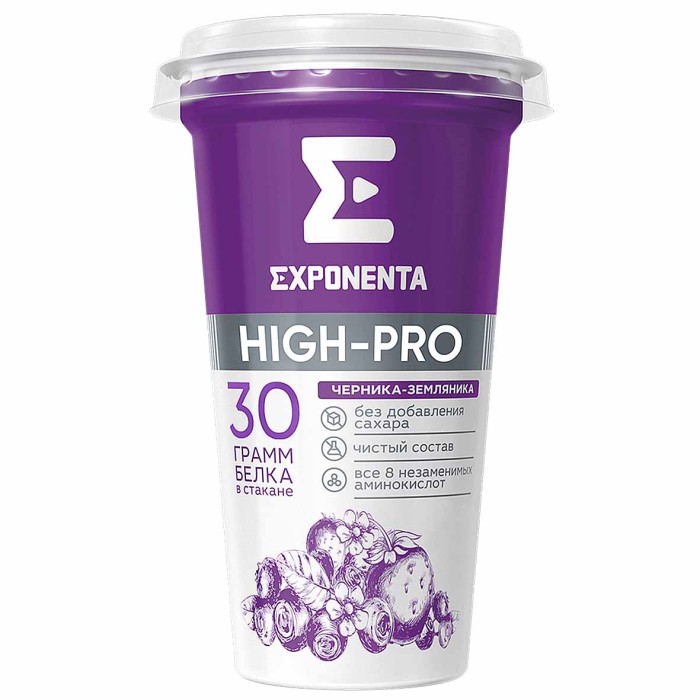 Напиток кисломолочный Exponenta High-Pro Черника-Земляника 250мл пэт