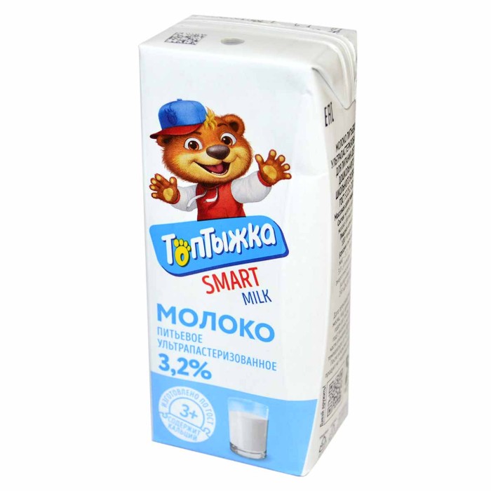 Молоко Топтыжка ультрапастеризованное 3,2% 200мл т/п