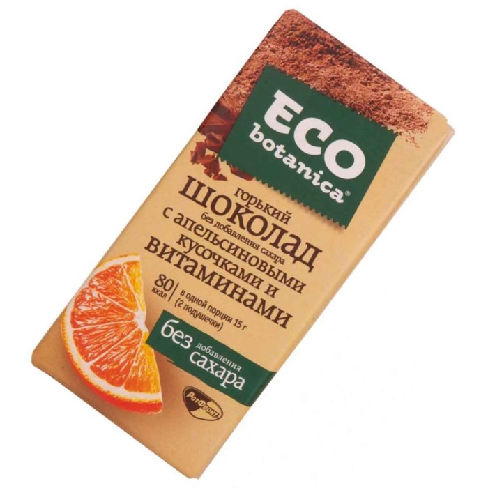 Шоколад Eco botanica Горький с кусочками апельсина 90гр м/у