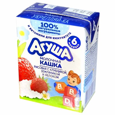 Каша Агуша рисовая молочная клубника-земляника-яблоко с 6мес 0,2л т/п