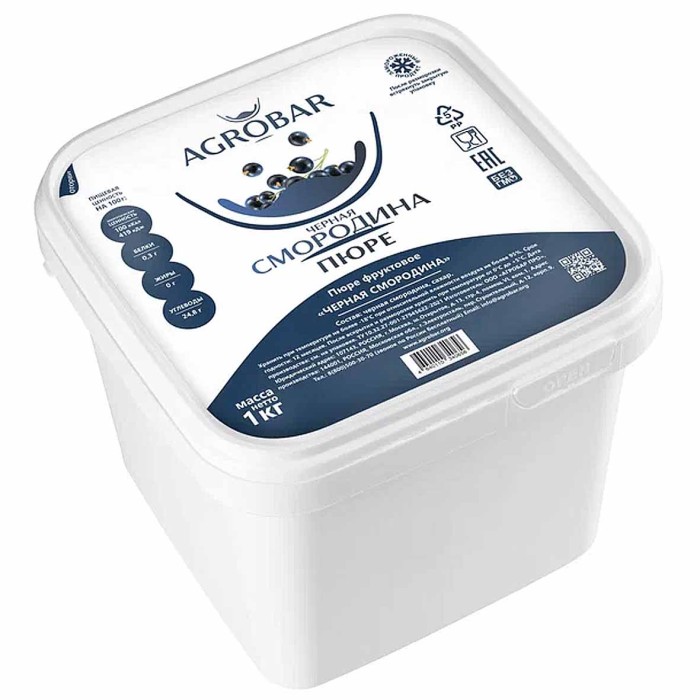 Пюре AGROBAR фруктовое черная смородина св/м 1кг пэт