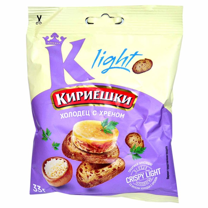 Сухарики Кириешки Light ржаные вкус холодец с хреном 33гр м/у