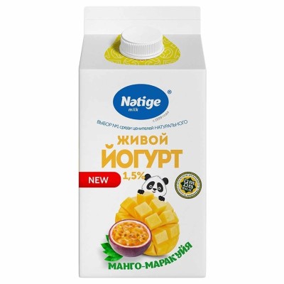 Йогурт Nәtige milk манго-маракуйа живой 1,5% 0,45л т/п