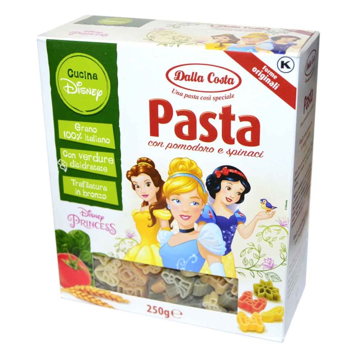 Макароны Dalla Costa Disney Princess со шпинатом и томатом 250гр к/у