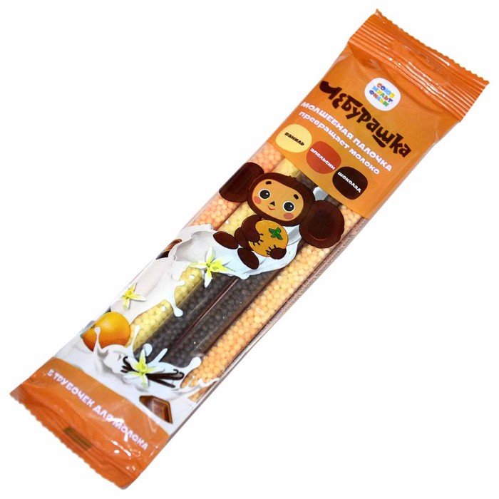 Трубочки для молока Чебурашка ваниль/апельсин/шоколад 30гр м/у