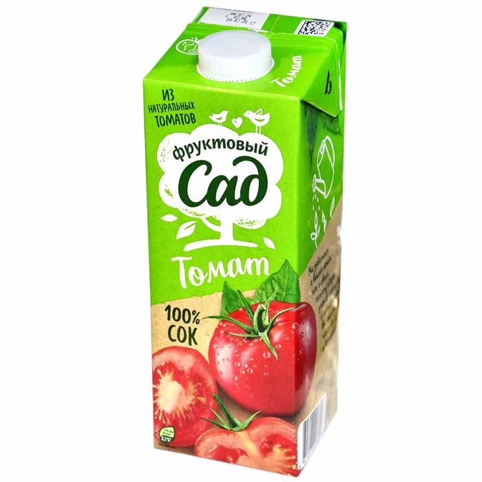 Сок Фруктовый сад томатный с сахаром и солью для детского питания с мякотью восстанов 950мл т/